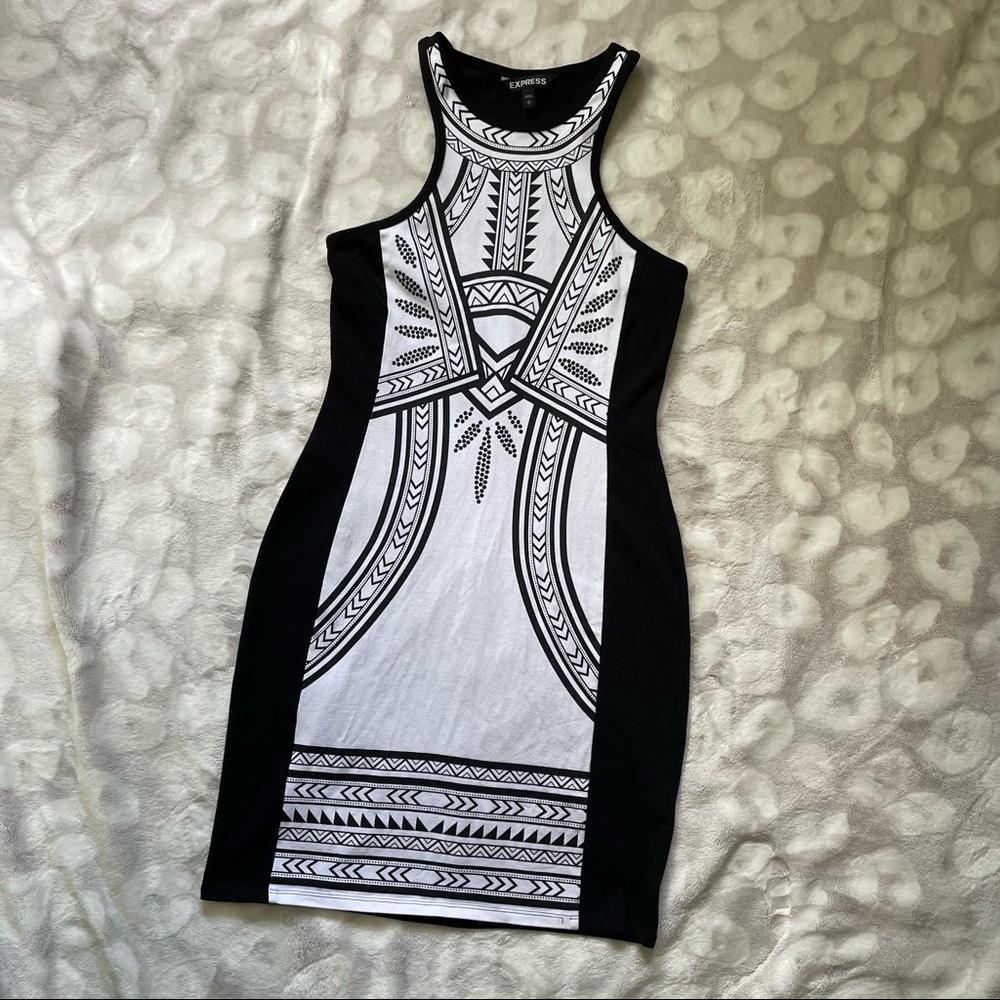 Express Black and White Geometric Bodycon Mini Dress Size Small